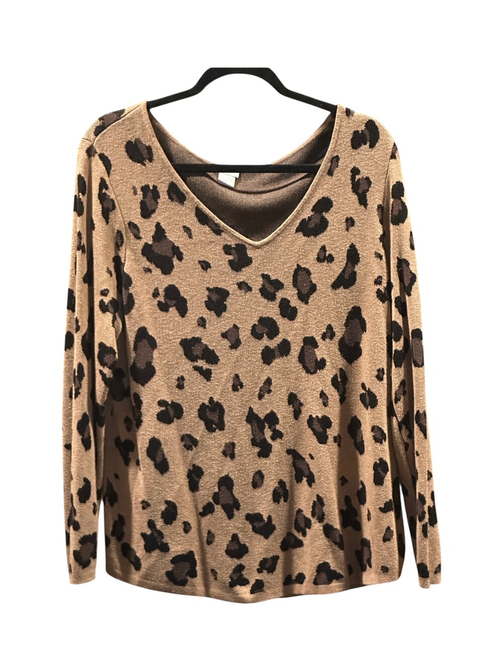 Chico's Leopard Print Sweater Size Large Brown Tan